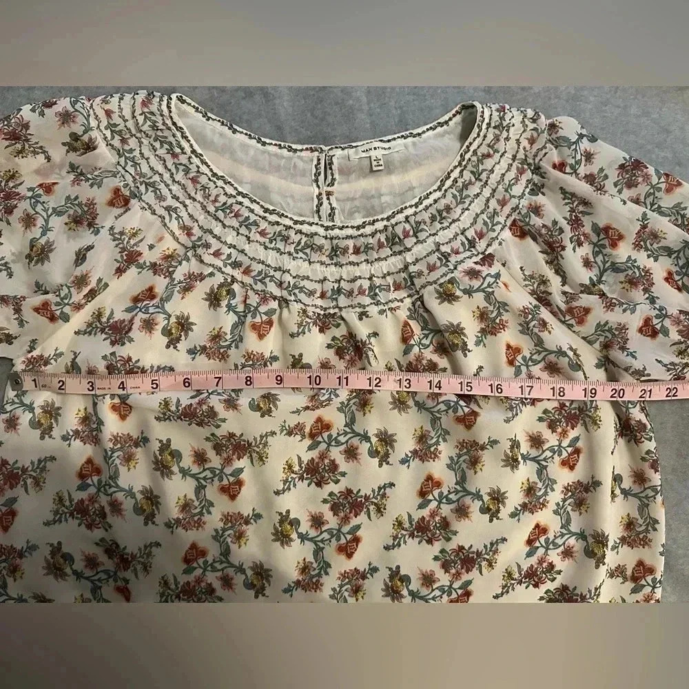 Max Studio cream floral blouse size L - Picture 5 of 8